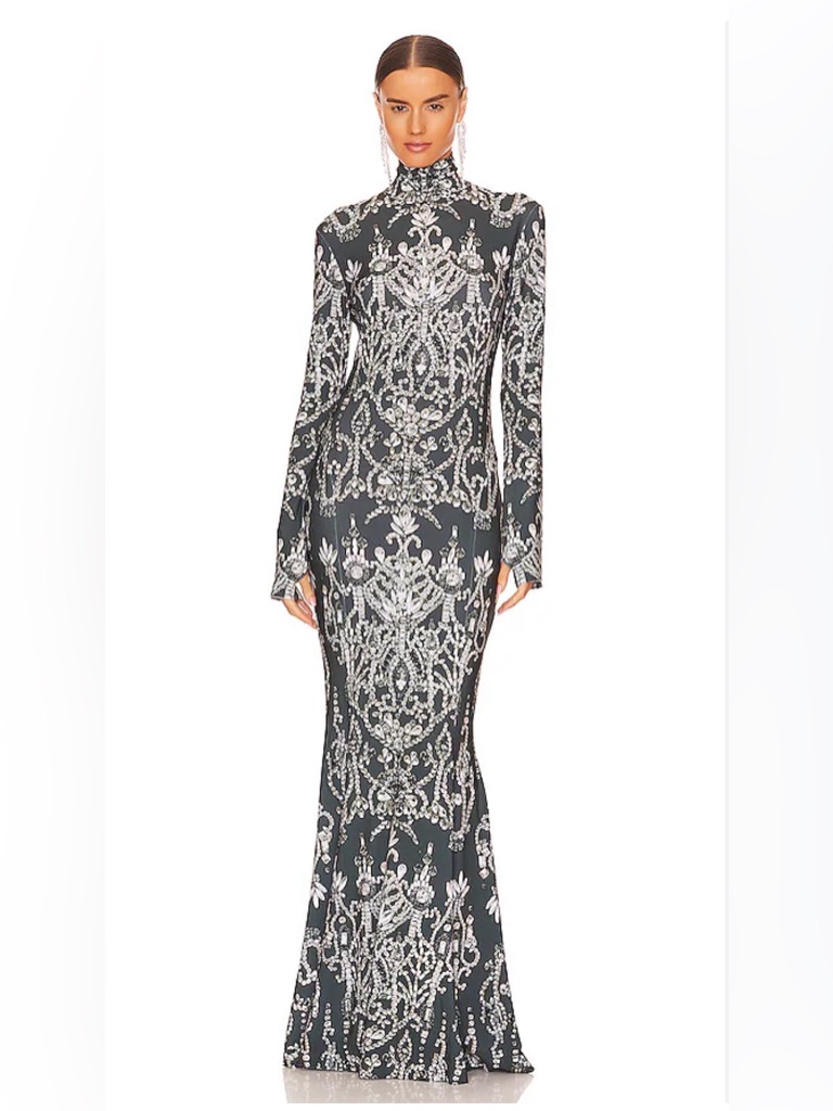 Norma Kamali Black Long-Sleeve High Neck Embellished Dress